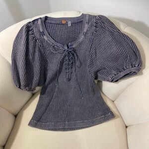 Free People Women's Blue Puff Sleeve Top
